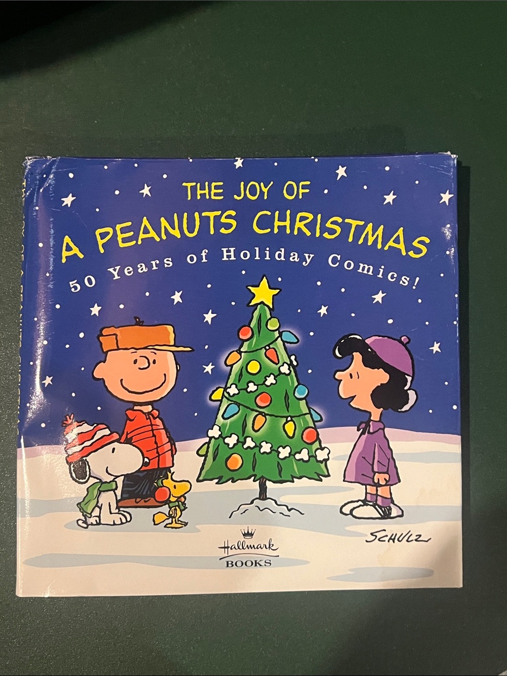 Hallmark Blue Peanuts Christmas Holiday Book with Festive Tree Art